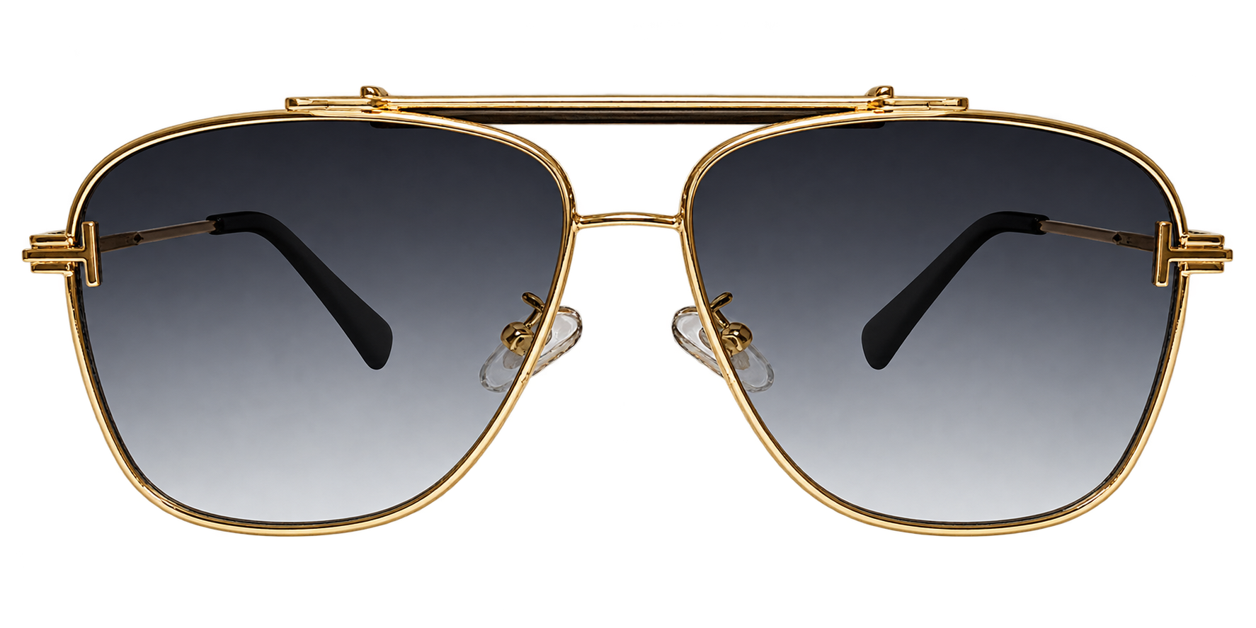 Gold Double Bridge Aviator Sunglasses with Grey Lenses eyewear